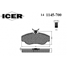 141145-700 ICER Комплект тормозных колодок, дисковый тормоз