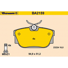 BA2159 BARUM Комплект тормозных колодок, дисковый тормоз