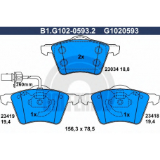 B1.G102-0593.2 GALFER Комплект тормозных колодок, дисковый тормоз