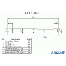 BGS10332 BUGIAD Газовая пружина, крышка багажник