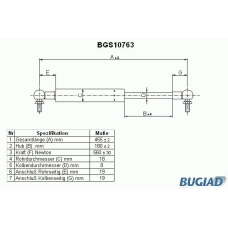 BGS10763 BUGIAD Газовая пружина, крышка багажник